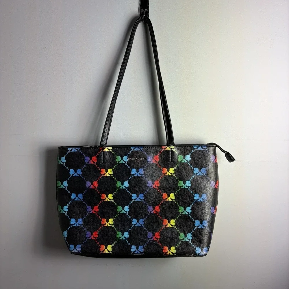 Karl Lagerfeld Paris Maybelle Tote Bag Black Rainbow Monogram Leather Large